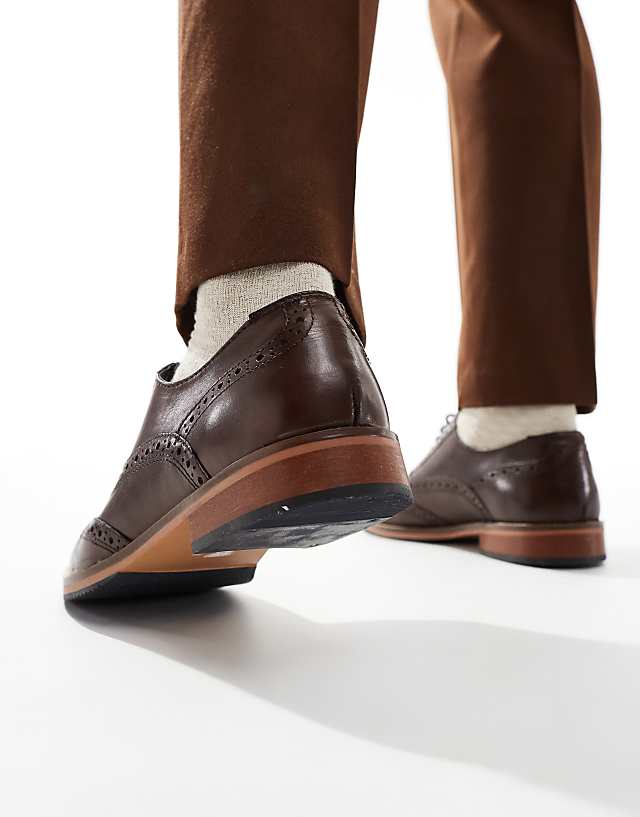 Asos ASOS DESIGN Brogue Shoes In Brown Leather With Natural Sole And Colour Details