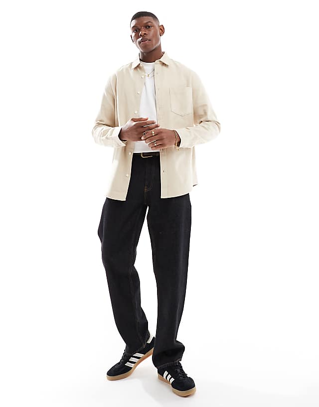 Asos ASOS DESIGN Brushed Oxford Regular Shirt In Beige