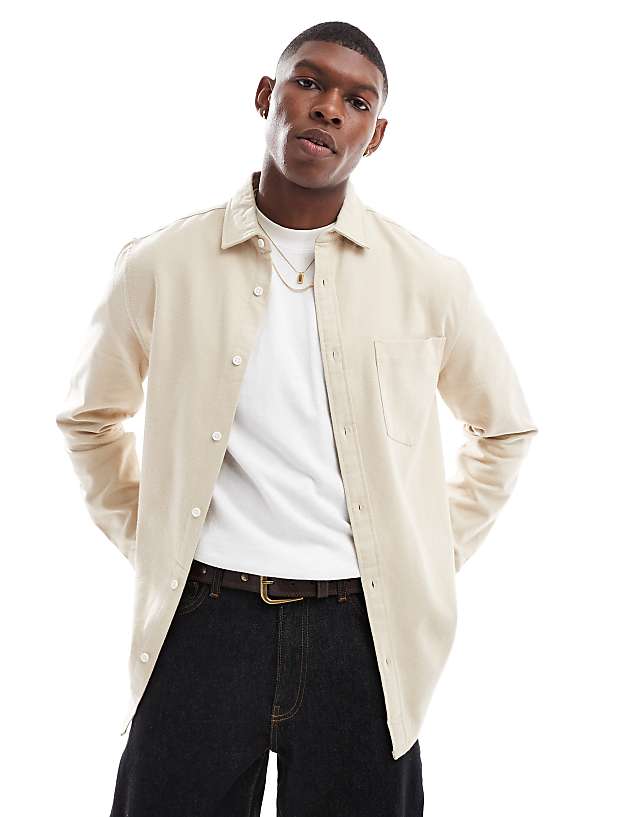 asos ASOS DESIGN brushed oxford regular shirt in beige