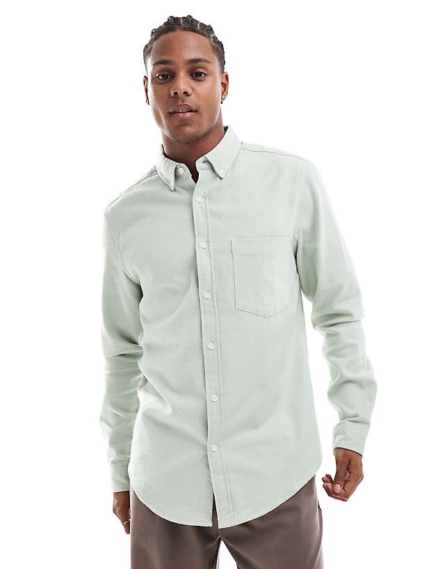 asos ASOS DESIGN brushed oxford regular shirt in sage green