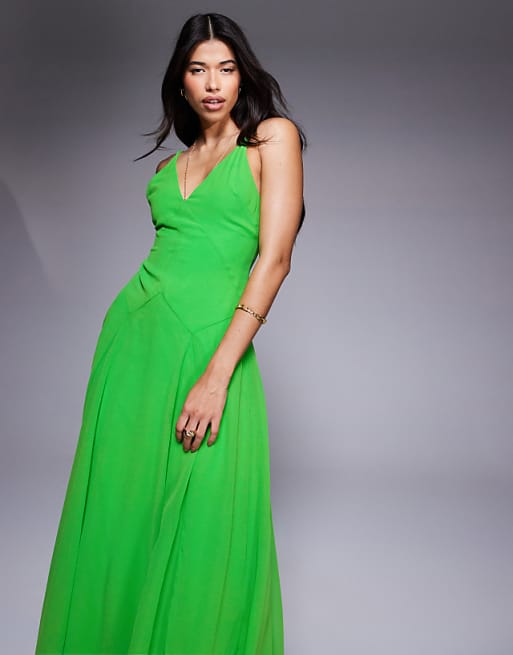Asos ASOS DESIGN Cami Strap Godet Maxi Dress With Seam Detail In Green