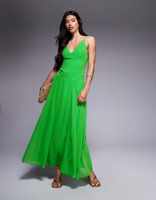 asos ASOS DESIGN cami strap godet maxi dress with seam detail in green