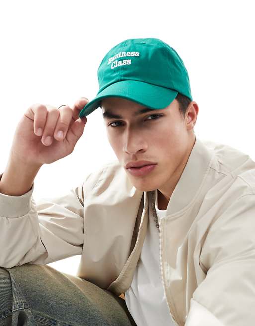 asos ASOS DESIGN cap with business class embroidery in green
