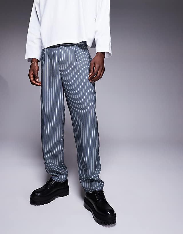 Asos ASOS DESIGN Carrot Fit Smart Trousers In Grey Pinstripe