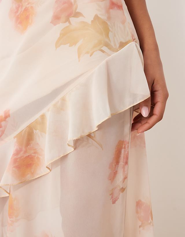 Asos ASOS DESIGN Chiffon Ruffle Asym Hem Maxi Dress In Vintage Floral