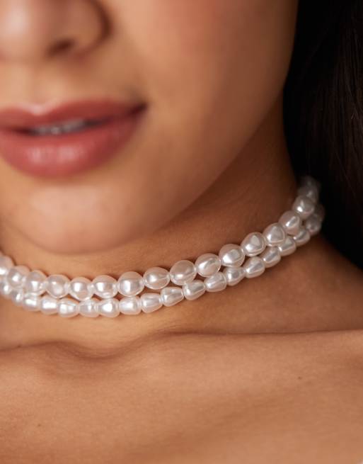 Asos ASOS DESIGN Choker Necklace With Faux Freshwater Pearl Layer Detail