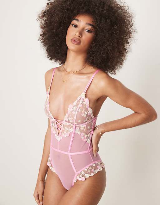 asos ASOS DESIGN Cleo premium embroidery soft body in pink