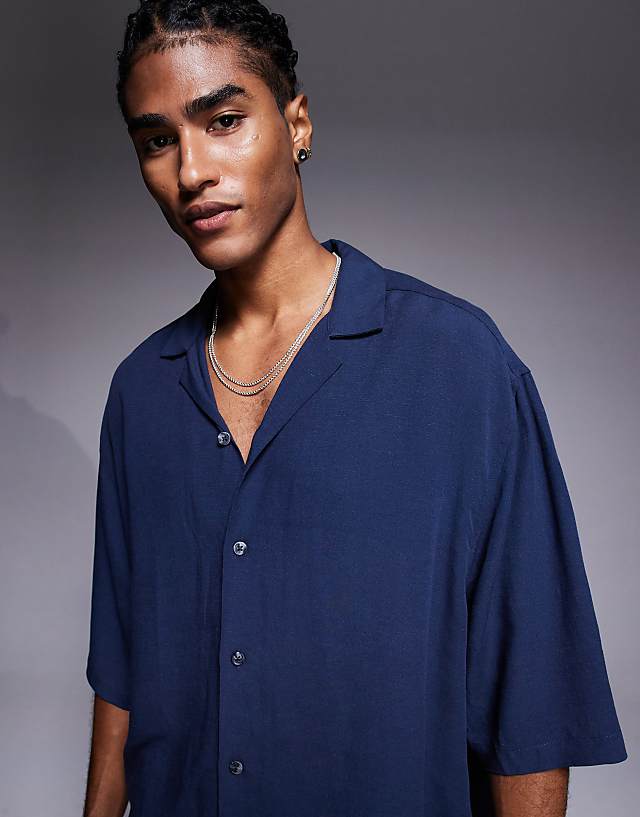 Asos ASOS DESIGN Co-ord Boxy Oversized Revere Shirt In Navy