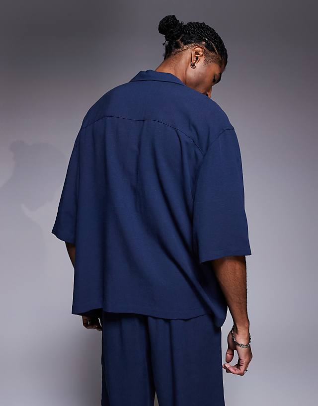 Asos ASOS DESIGN Co-ord Boxy Oversized Revere Shirt In Navy
