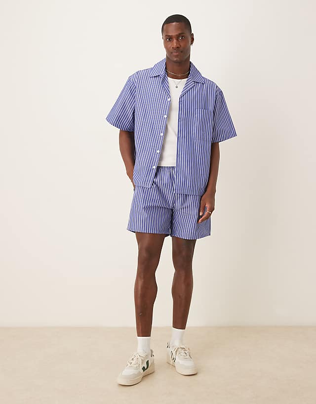 Asos ASOS DESIGN Co-ord Boxy Oversized Revere Stripe Shirt In Blue