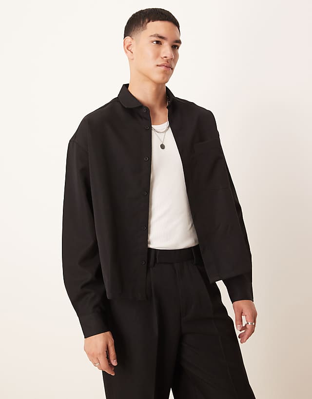 asos ASOS DESIGN co-ord boxy oversized shirt in black