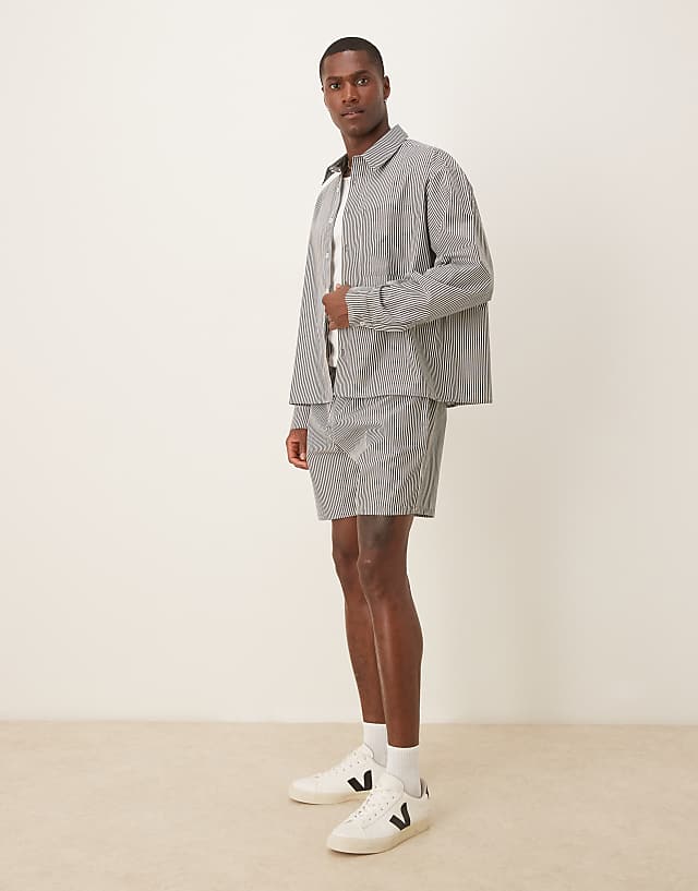 Asos ASOS DESIGN Co-ord Boxy Oversized Stripe Shirt In Grey