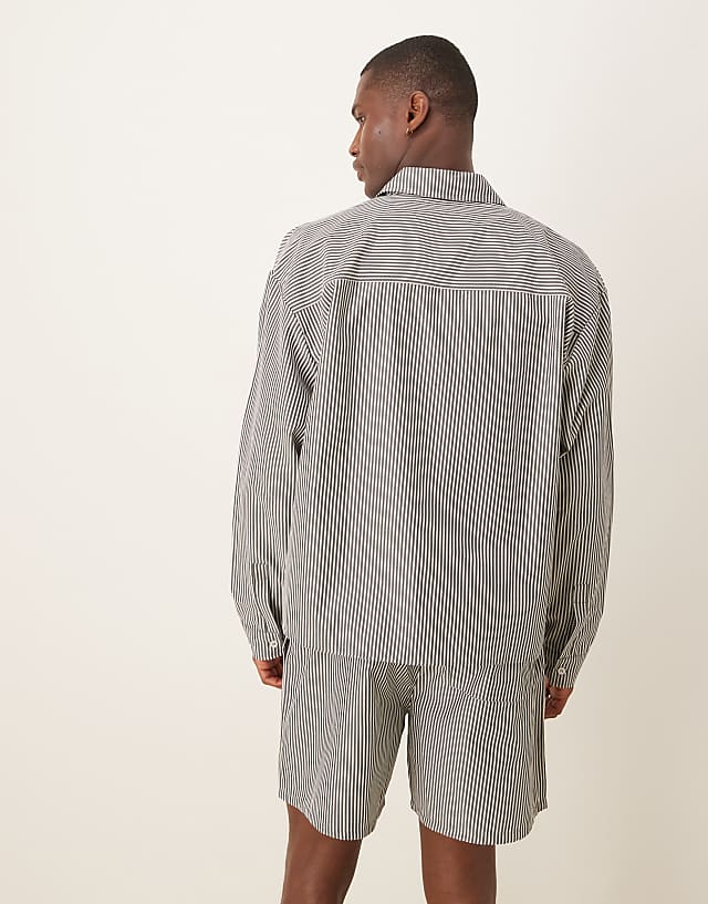 Asos ASOS DESIGN Co-ord Boxy Oversized Stripe Shirt In Grey