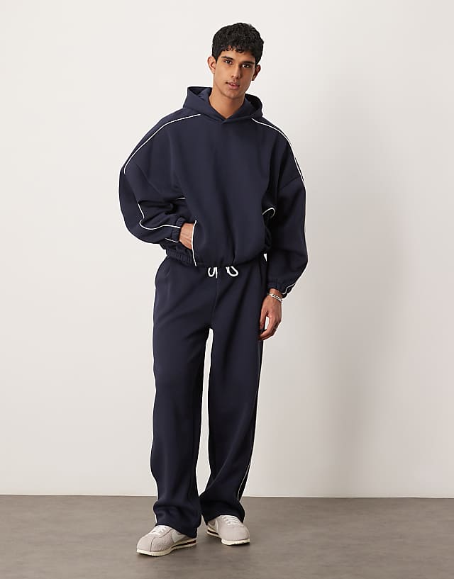 Asos ASOS DESIGN Co-ord Extreme Oversized Boxy Hoodie With Piping In Navy