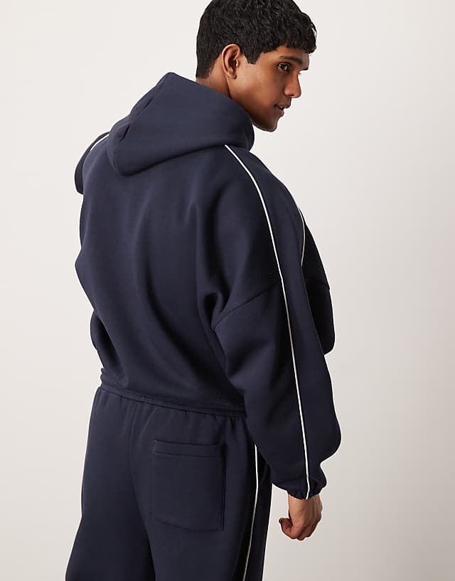 Asos ASOS DESIGN Co-ord Extreme Oversized Boxy Hoodie With Piping In Navy