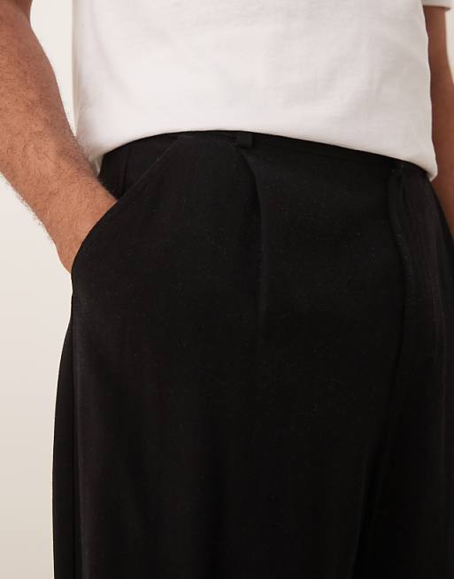 Asos ASOS DESIGN Co-ord Horseshoe Fit Linen Look Smart Trousers In Black