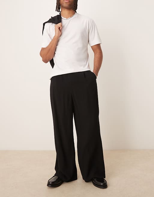 asos ASOS DESIGN co-ord horseshoe fit linen look smart trousers in black