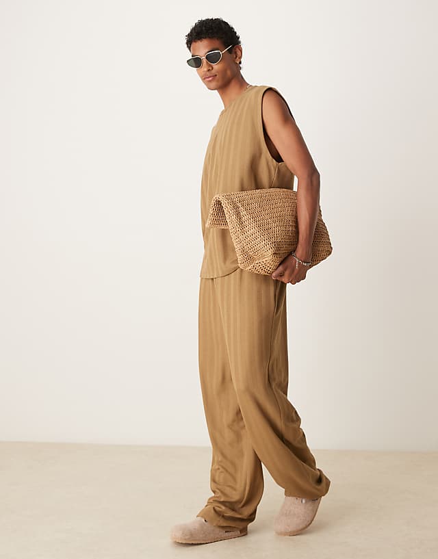 asos ASOS DESIGN co-ord jogger in brown jacquard stripe