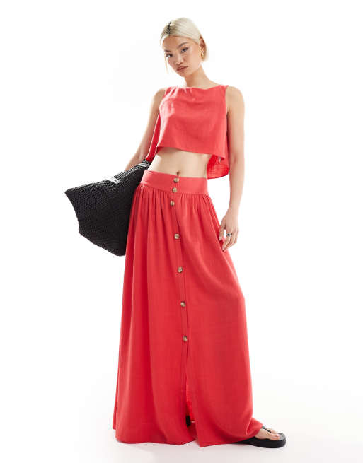 Asos ASOS DESIGN Co-ord Linen Blend Sleeveless Top In Coral