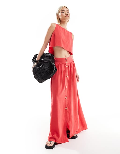 asos ASOS DESIGN co-ord linen blend sleeveless top in coral