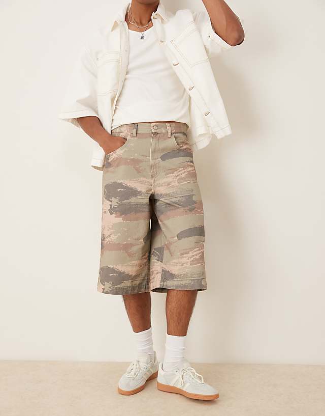Asos ASOS DESIGN Co-ord Longer Length Denim Shorts In Desert Camo Print