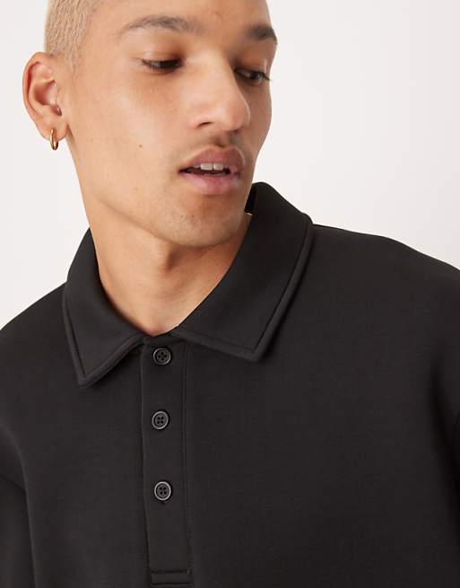 Asos ASOS DESIGN Co-ord Oversized 3/4 Sleeve Scuba Polo Top In Black
