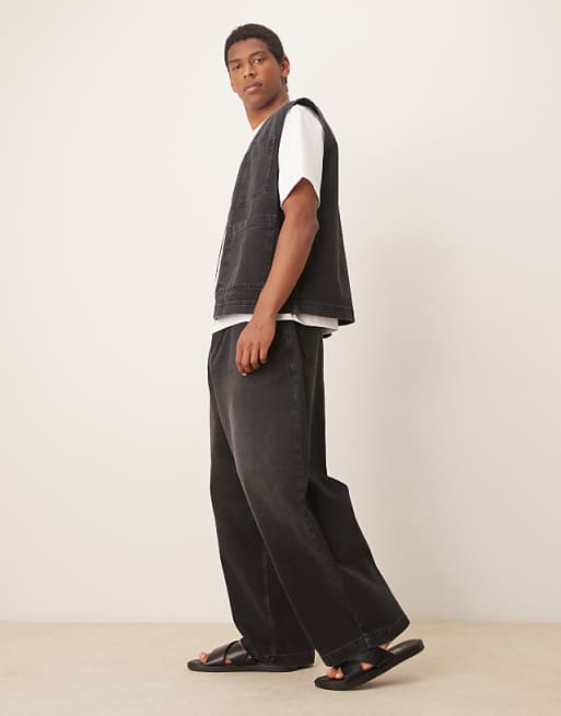 Asos ASOS DESIGN Co-ord Oversized Baggy Jeans With Pleats In Black Wash