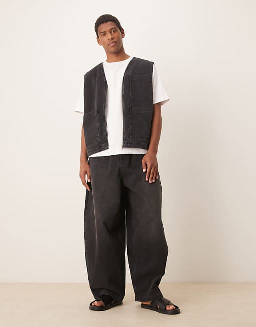 asos ASOS DESIGN co-ord oversized baggy jeans with pleats in black wash