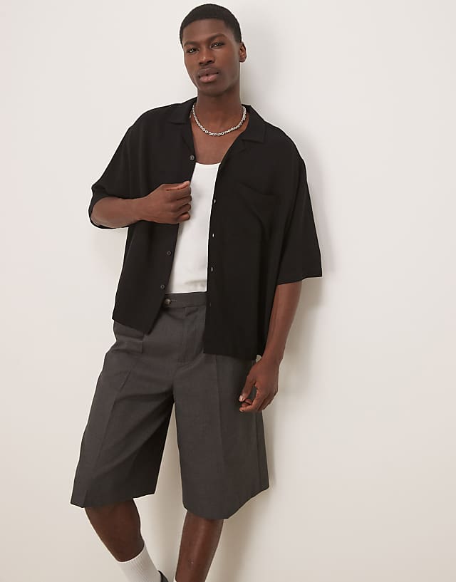 asos ASOS DESIGN co-ord oversized boxy linen look shirt in black