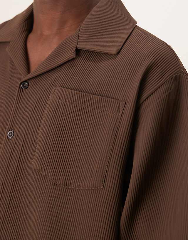Asos ASOS DESIGN Co-ord Oversized Boxy Plisse Shirt In Brown