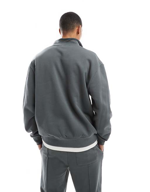 Asos ASOS DESIGN Co-ord Oversized Quarter Zip Sweatshirt With Contrast Panel In Grey