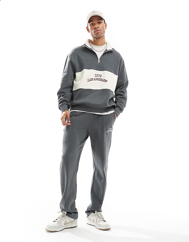 Asos ASOS DESIGN Co-ord Oversized Quarter Zip Sweatshirt With Contrast Panel In Grey