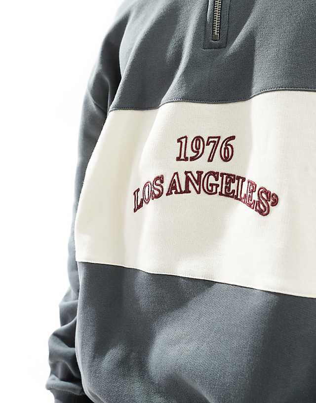 Asos ASOS DESIGN Co-ord Oversized Quarter Zip Sweatshirt With Contrast Panel In Grey