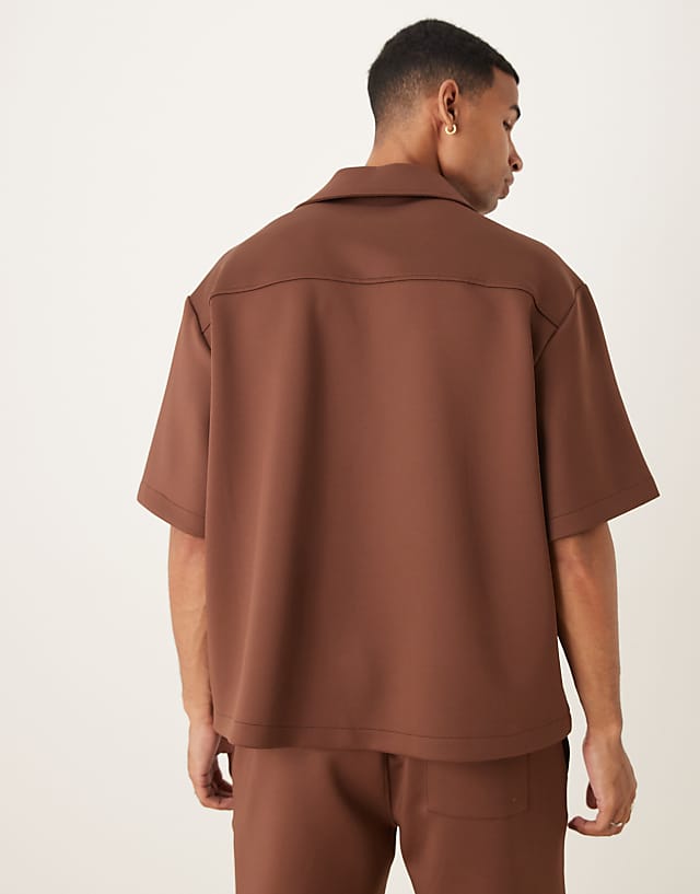 Asos ASOS DESIGN Co-ord Oversized Revere Collar Shirt In Brown Scuba