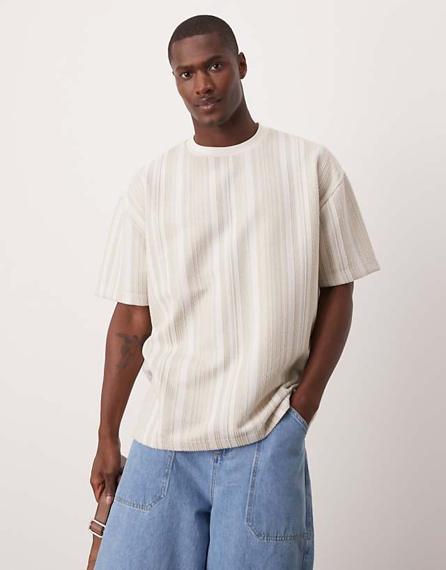 Asos ASOS DESIGN Co-ord Oversized T-shirt In Beige Textured Vertical Stripe