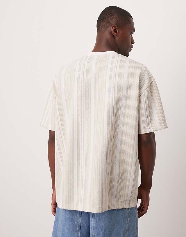 Asos ASOS DESIGN Co-ord Oversized T-shirt In Beige Textured Vertical Stripe