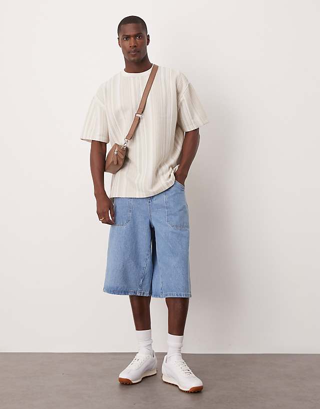 Asos ASOS DESIGN Co-ord Oversized T-shirt In Beige Textured Vertical Stripe