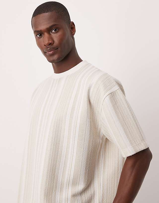 asos ASOS DESIGN co-ord oversized t-shirt in beige textured vertical stripe