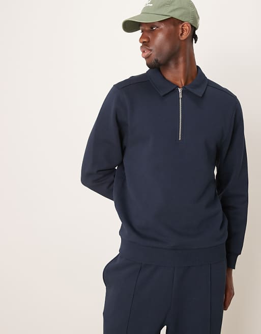 asos ASOS DESIGN co-ord quarter zip sweatshirt in navy