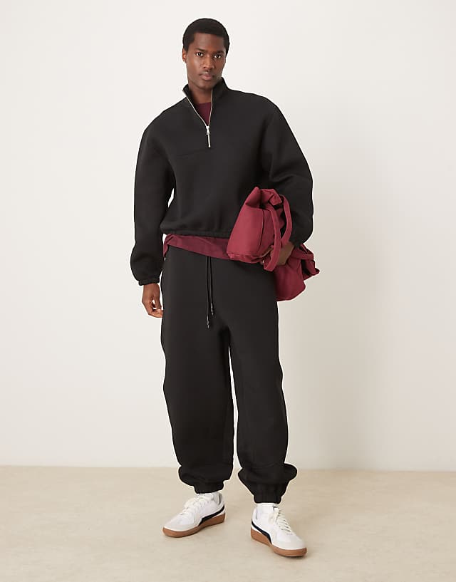 Asos ASOS DESIGN Co-ord Scuba Oversized Boxy Quarter Zip In Black