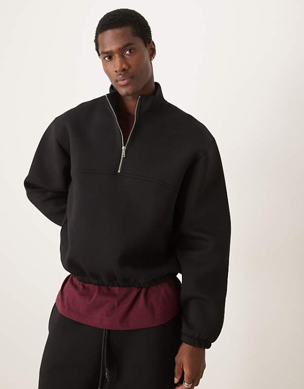 asos ASOS DESIGN co-ord scuba oversized boxy quarter zip in black