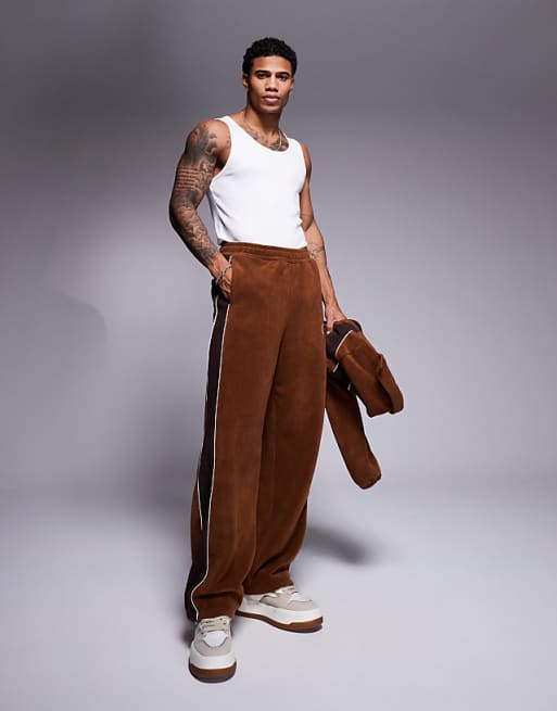 asos ASOS DESIGN co-ord super baggy jogger with panels in brown fleece