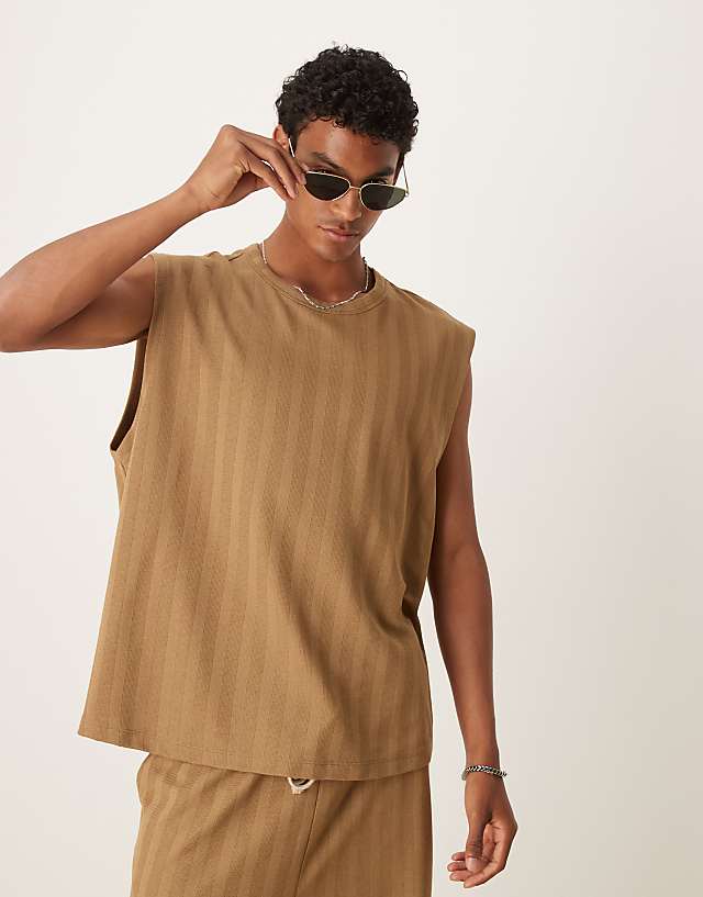 asos ASOS DESIGN co-ord tank top in brown jacquard stripe