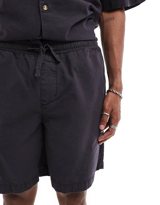 Asos ASOS DESIGN Co-ord Wide Linen Shorts In Washed Black