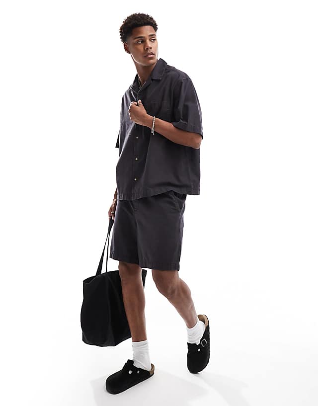 asos ASOS DESIGN co-ord wide linen shorts in washed black