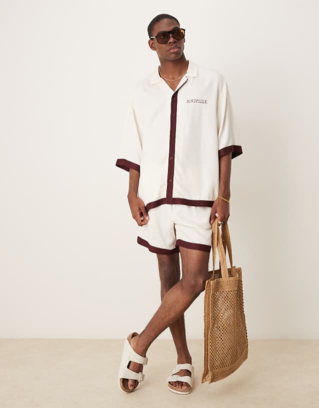 asos ASOS DESIGN co-ord with border in beige and burgundy
