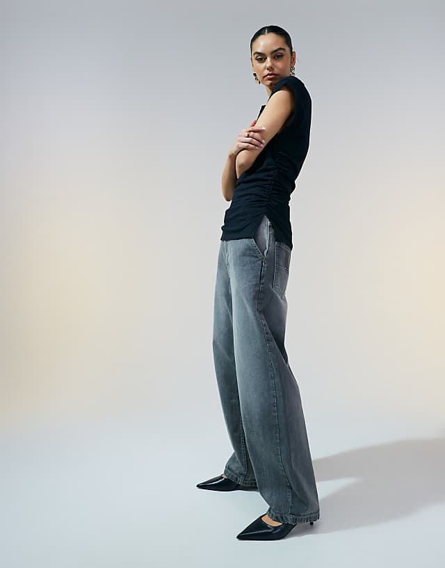 Asos ASOS DESIGN Corset Waist Sharp Shoulder Tank Top In Black