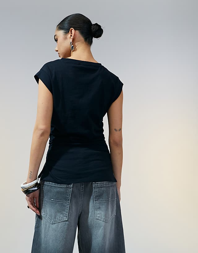 Asos ASOS DESIGN Corset Waist Sharp Shoulder Tank Top In Black