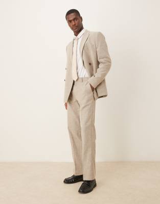 Asos ASOS DESIGN Cotton Linen Blend Double Breasted Regular Suit In Beige