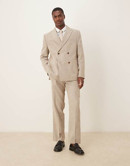 asos ASOS DESIGN cotton linen blend double breasted regular suit in beige